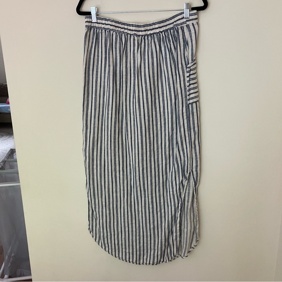 Tahari Women’s Blue 100% Linen Button Button-Down Striped Maxi Skirt Size Large - Picture 3 of 9